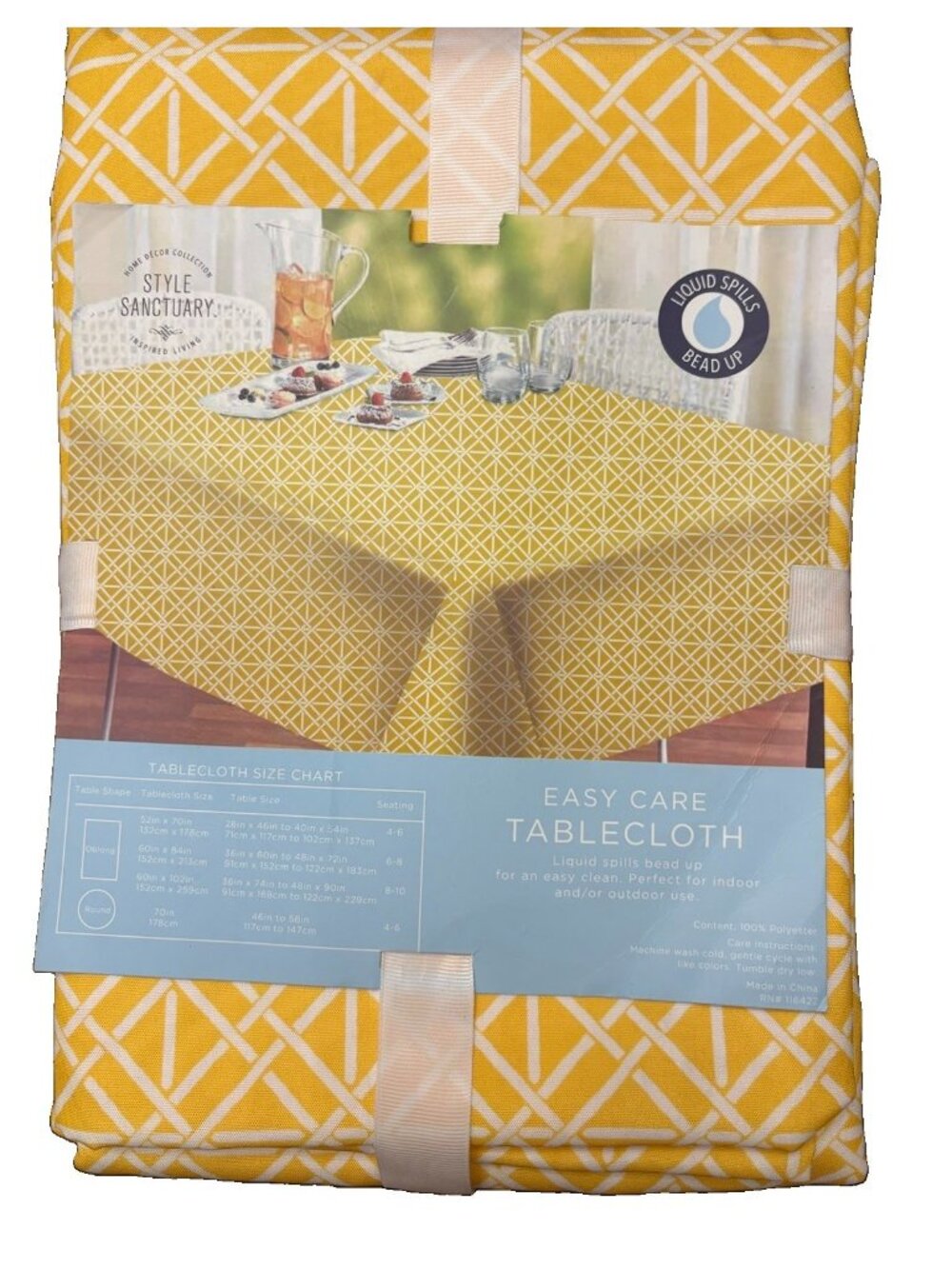 Style Sanctuary Easy Care Oblong Tablecloth Yellow & White 60” x 102” Seats 8-10